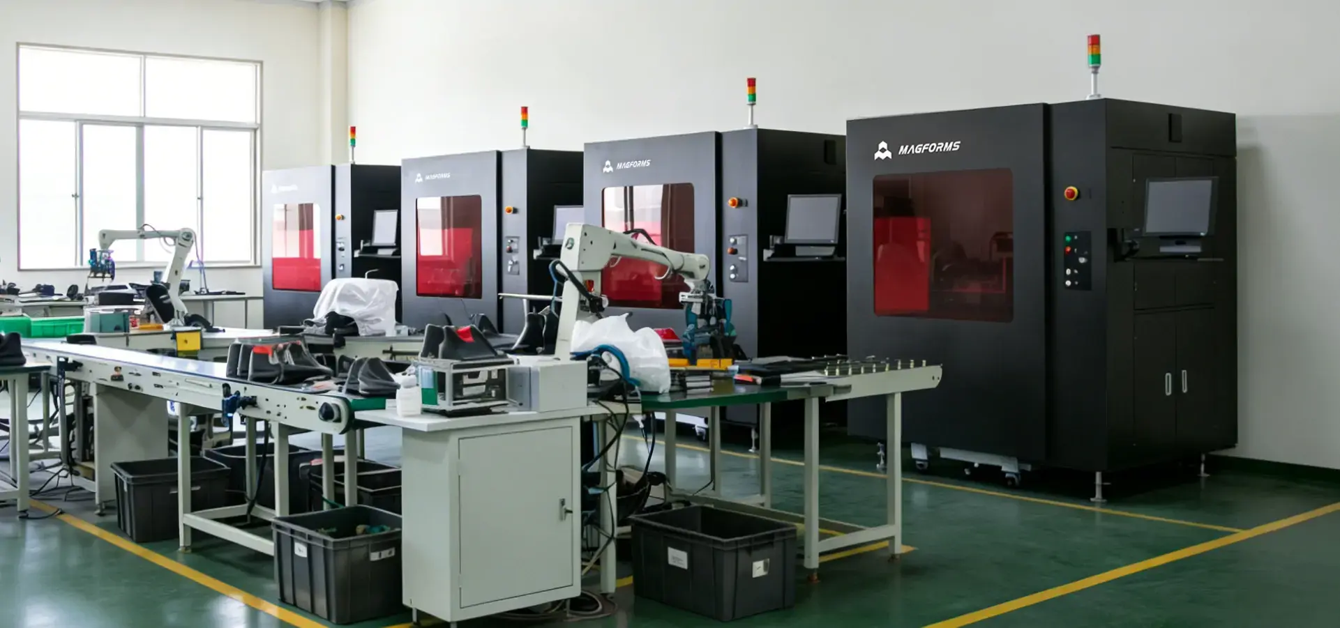 Industrial 3D printer operating in advanced additive manufacturing production line