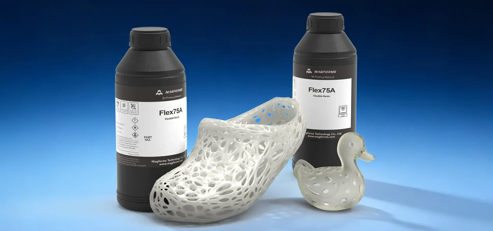 Photopolymer resin and 3D-printed components showcasing material performance advancements in SLA 3D printing