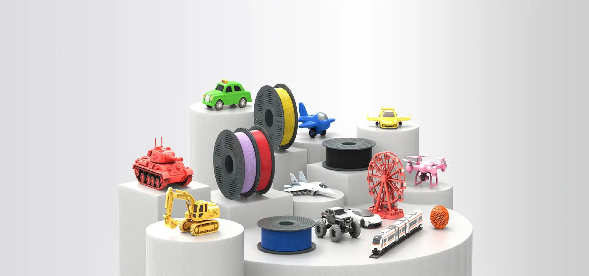 Display of 3D printing filaments, various types of materials used for printing customized products Display of 3D printing filaments, various types of materials used for printing customized products