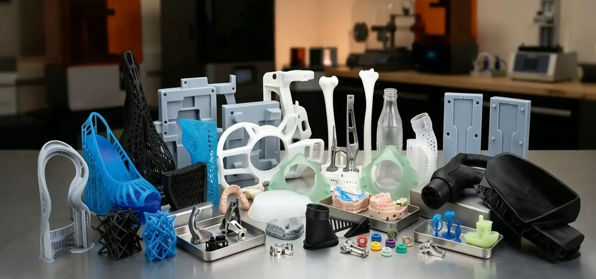 Various SLA printer resin applications including engineering parts dental models and prototypes
