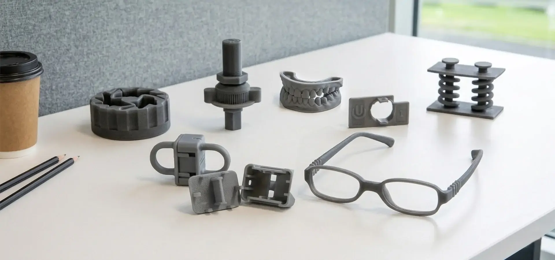 different materials used in industrial 3D printer including resin and engineering plastics