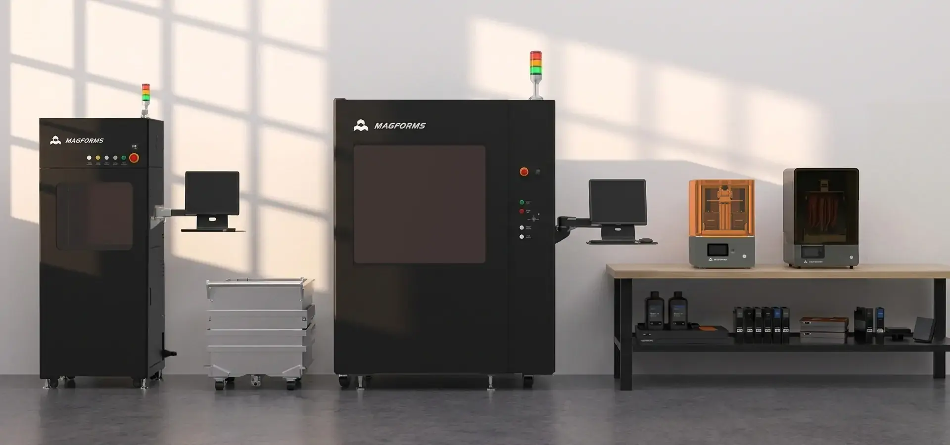 Industrial resin printer with large build volume for batch production