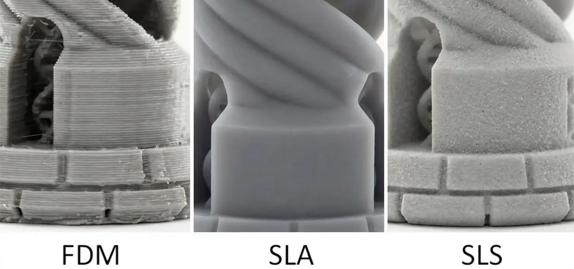different 3D print technologies SLA FDM SLS comparison