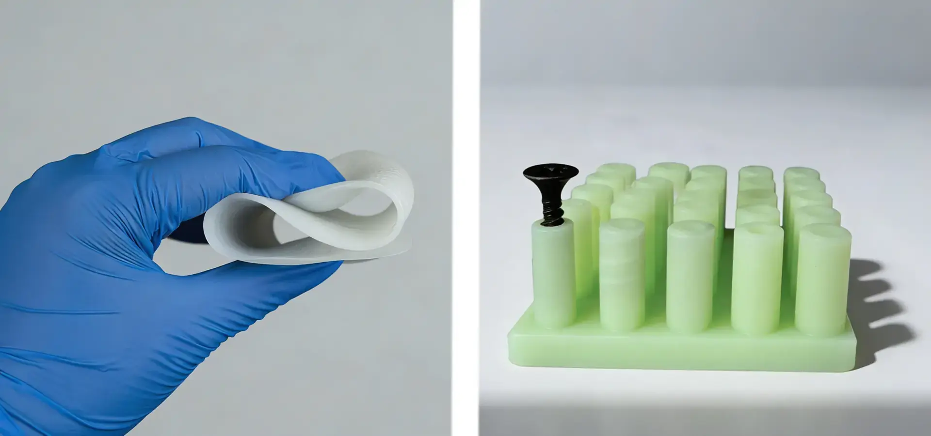 3D print materials comparison rigid resin and flexible elastomer