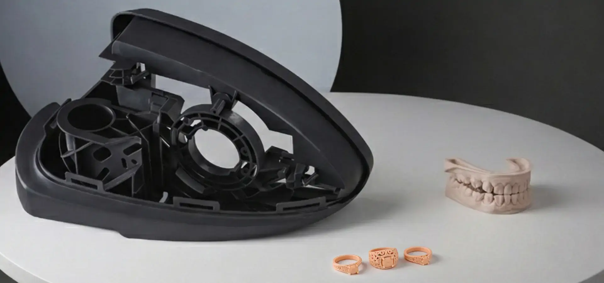 Industry applications of Budget SLA printer including dental, jewelry and automotive prototyping