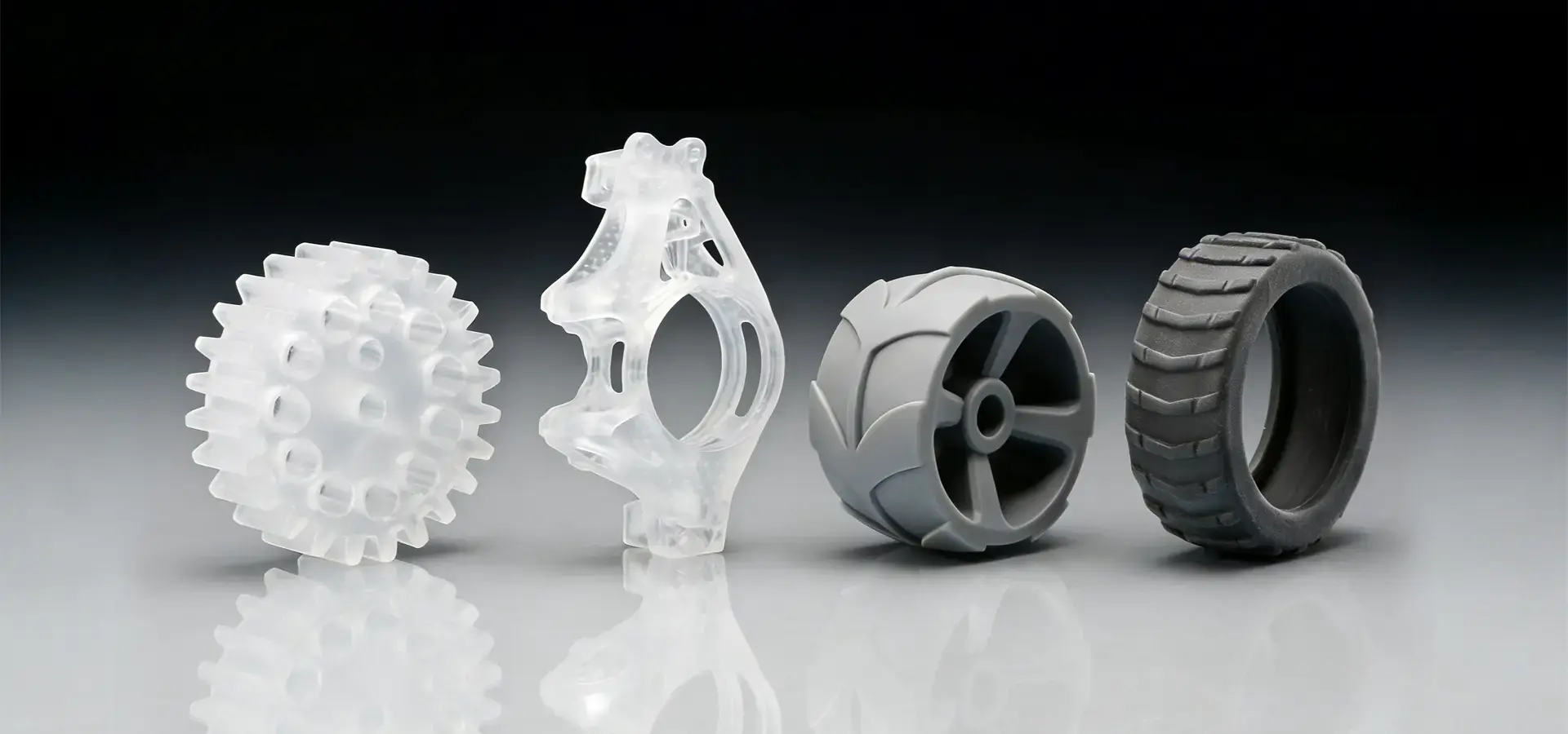 Different SLA printer resin materials including clear flexible and engineering resins