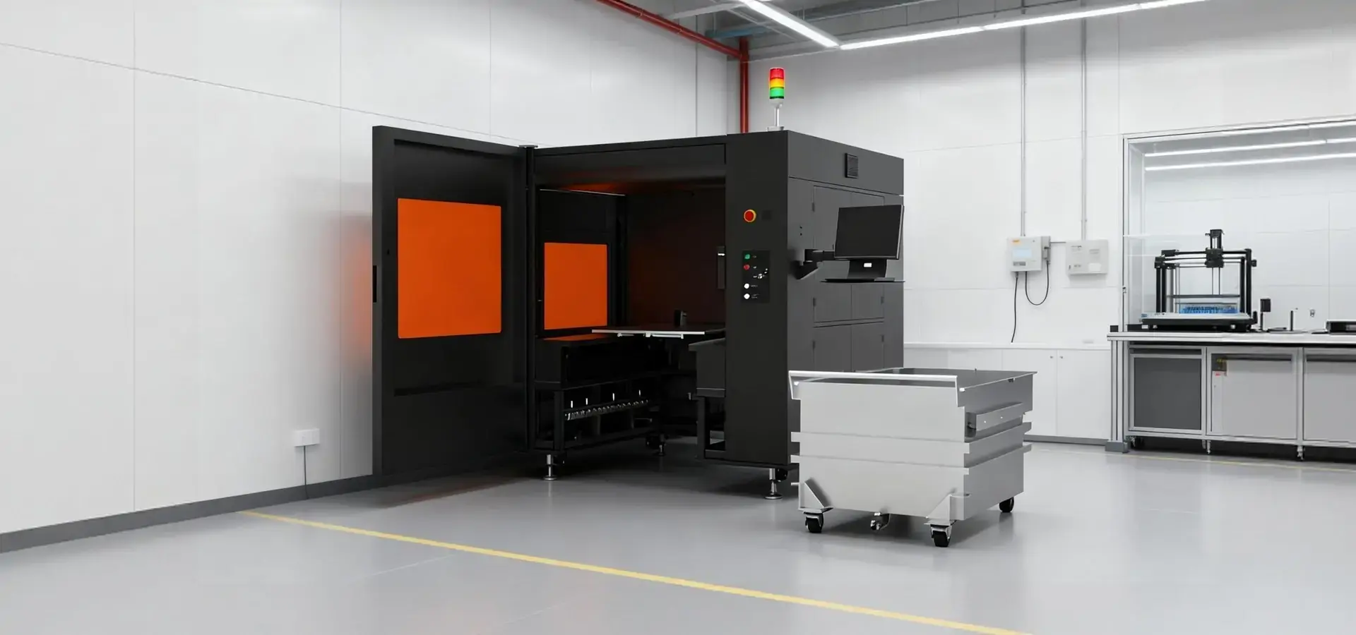 Helios-P800 industrial 3D printer showing thermal management system in low-temperature 3D print process