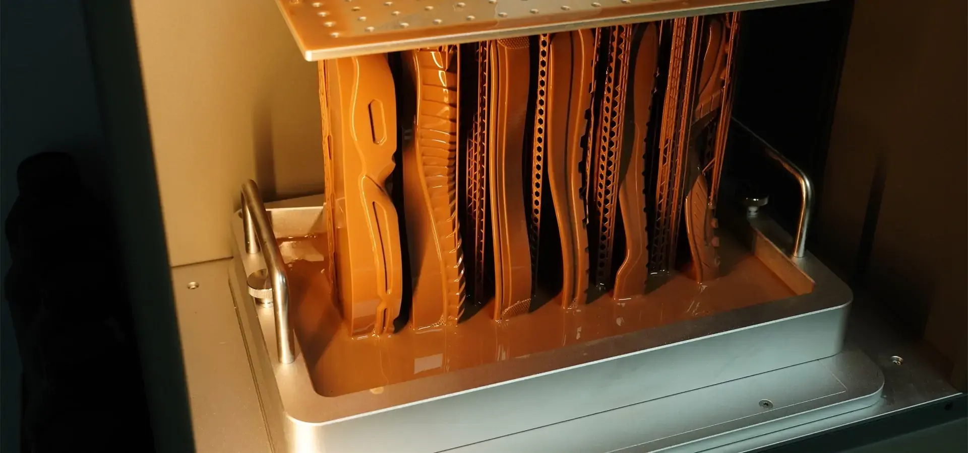 photopolymer resin filled in LCD resin printer vat ready for continuous production workflow