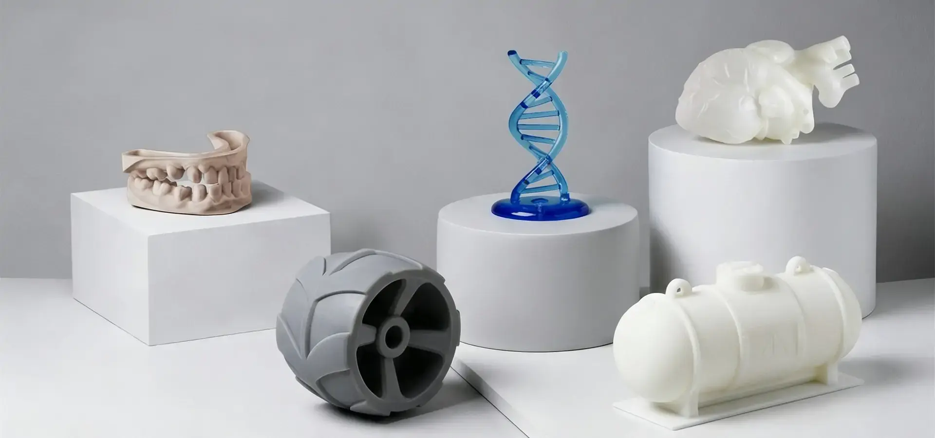 Different materials used in 3D print including resin nylon and flexible polymers Different materials used in 3D print including resin nylon and flexible polymers