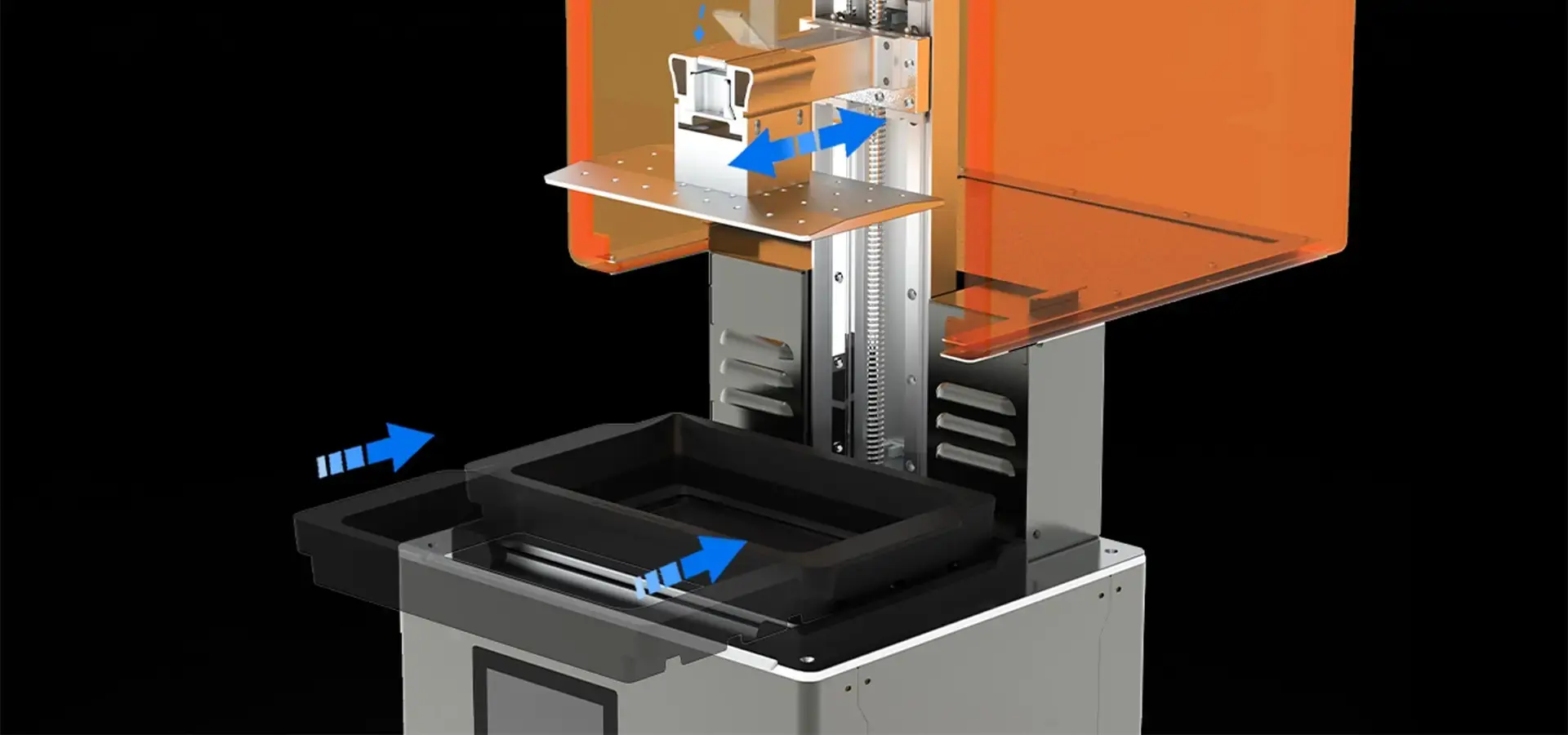 tool-free resin 3D printer resin vat and build platform quick swap system for industrial workflow efficiency tool-free resin 3D printer resin vat and build platform quick swap system for industrial workflow efficiency
