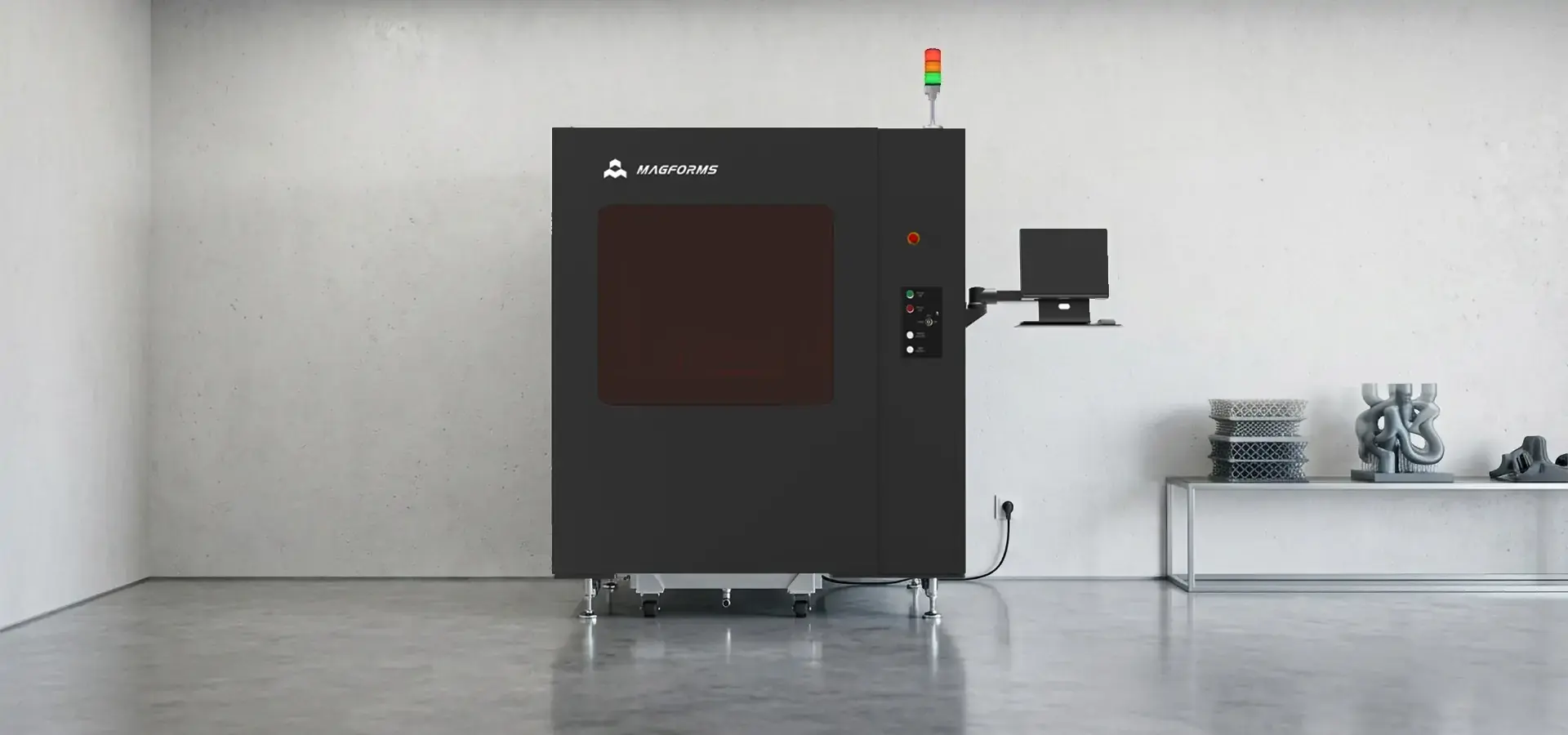 Industrial SLA 3D printer farm producing end-use parts in manufacturing environment  