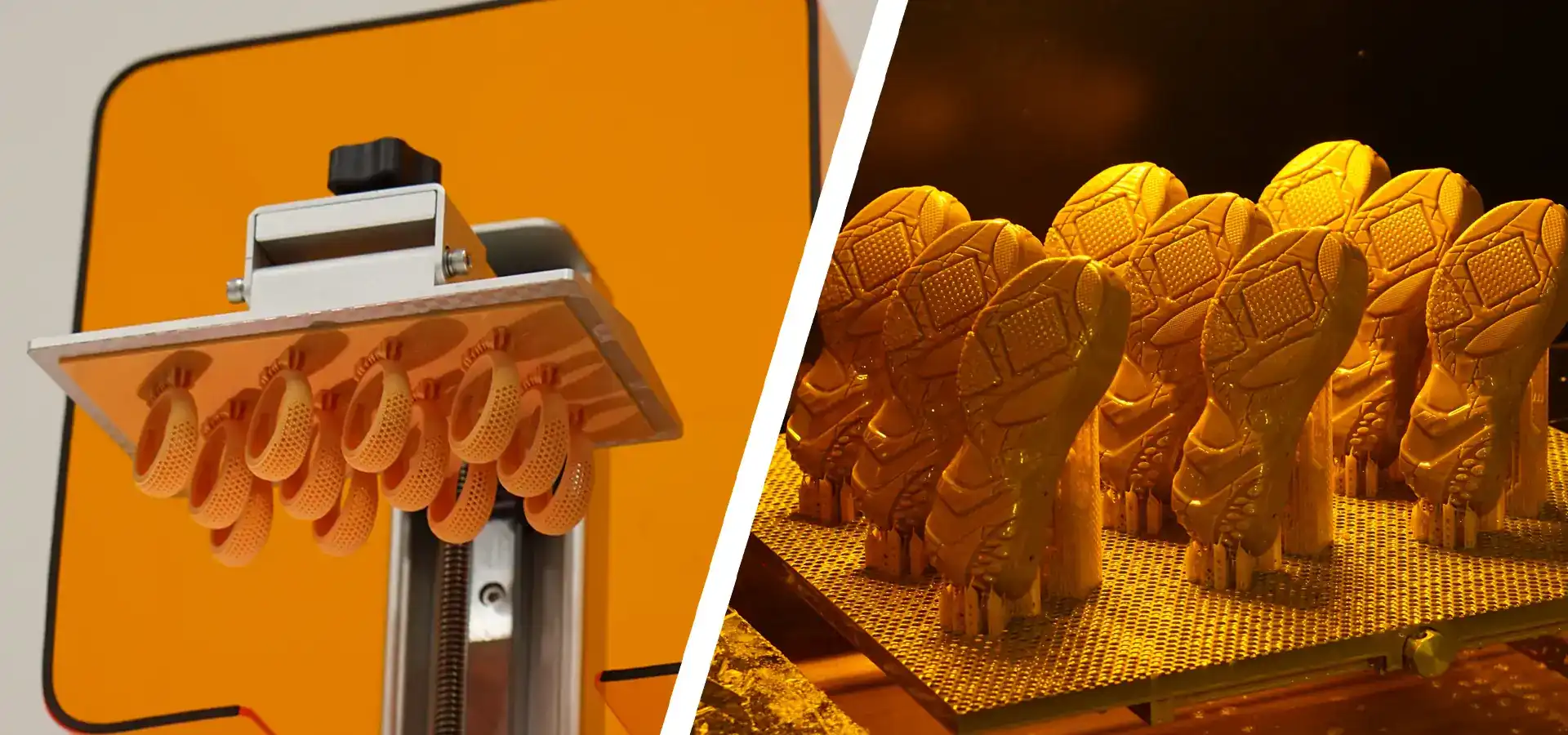 Comparison between industrial SLA 3D printer and desktop SLA 3D printer showing build volume and laser system differences