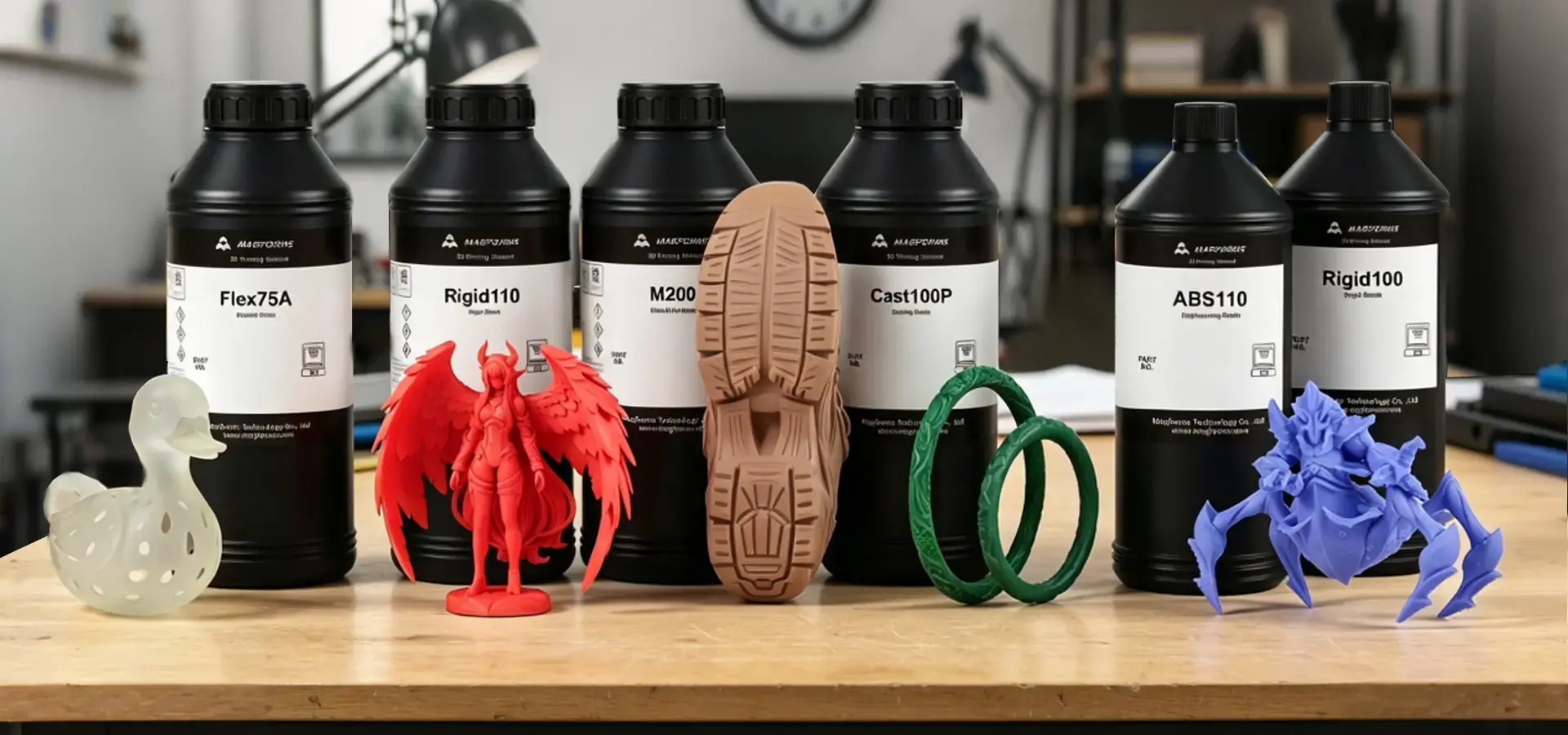 Different SLA resin types including engineering flexible and transparent resins Different SLA resin types including engineering flexible and transparent resins