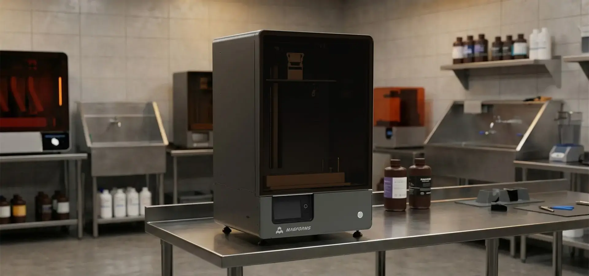 Magforms Fast resin 3D printer industrial machine operating in high-speed manufacturing environment