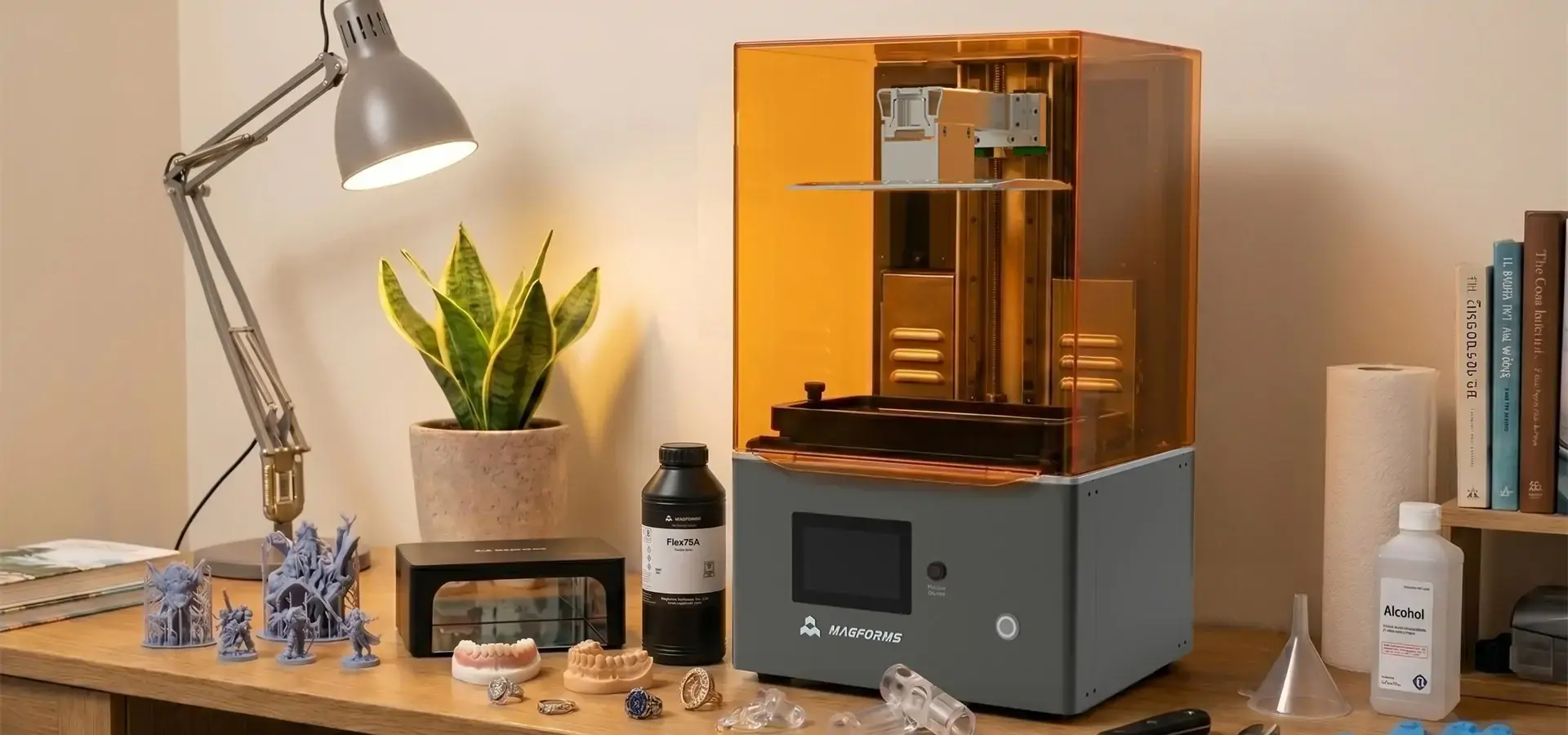 Desktop 3D printer operating at home, showing active print Desktop 3D printer operating at home, showing active print