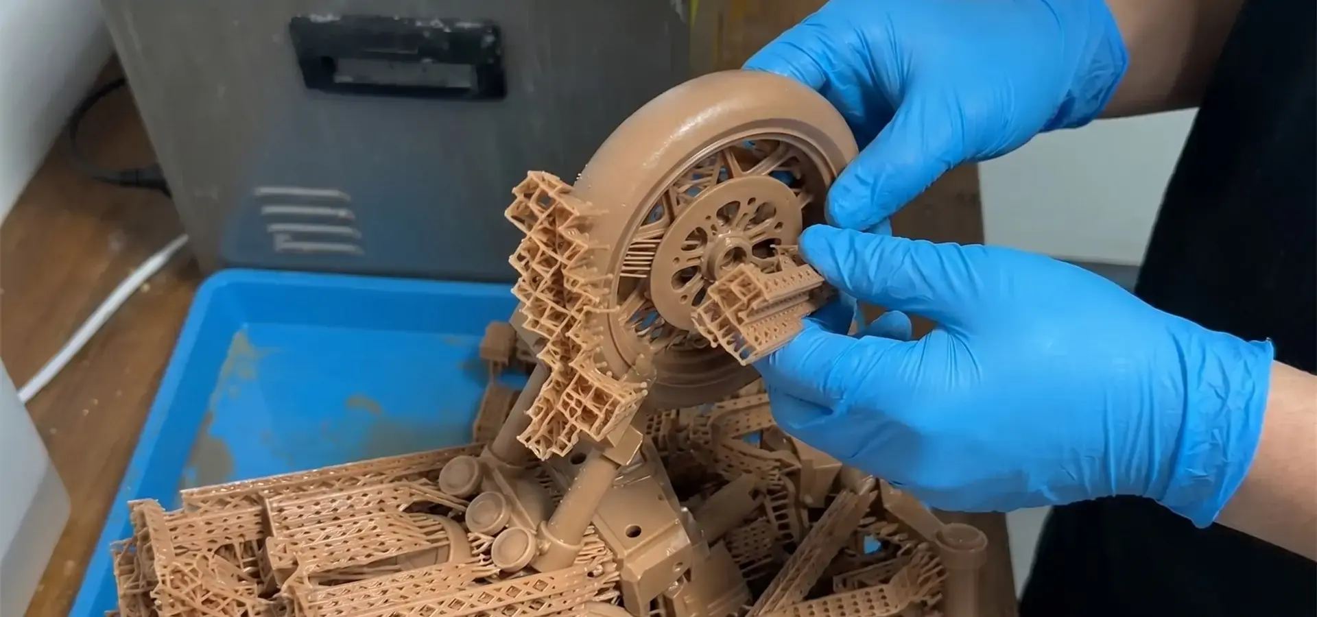 3D printing post processing workflow including sanding curing and support removal
