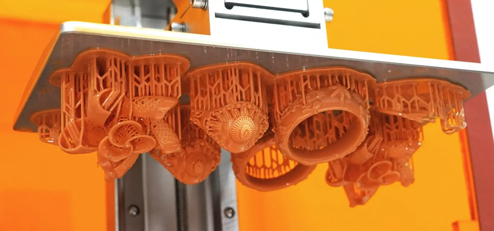 High detail jewelry resin patterns printed on a desktop SLA 3D printer ready for investment casting High detail jewelry resin patterns printed on a desktop SLA 3D printer ready for investment casting