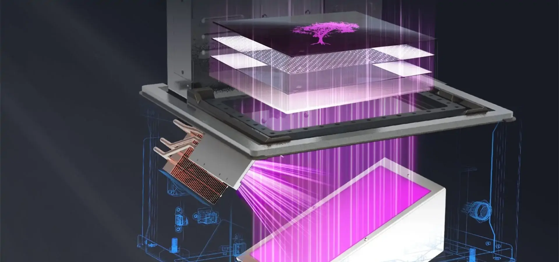 Diagram showing LCD-based mSLA technology used in the P10 Pro stereolithography 3D printer Diagram showing LCD-based mSLA technology used in the P10 Pro stereolithography 3D printer