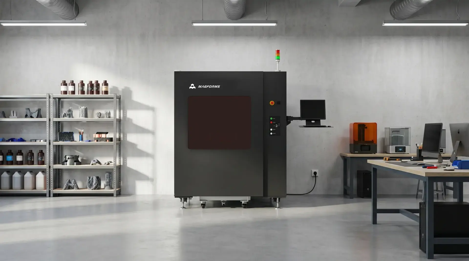 Industrial SLA 3D Printer system overview showing laser scanning and resin curing components Industrial SLA 3D Printer system overview showing laser scanning and resin curing components