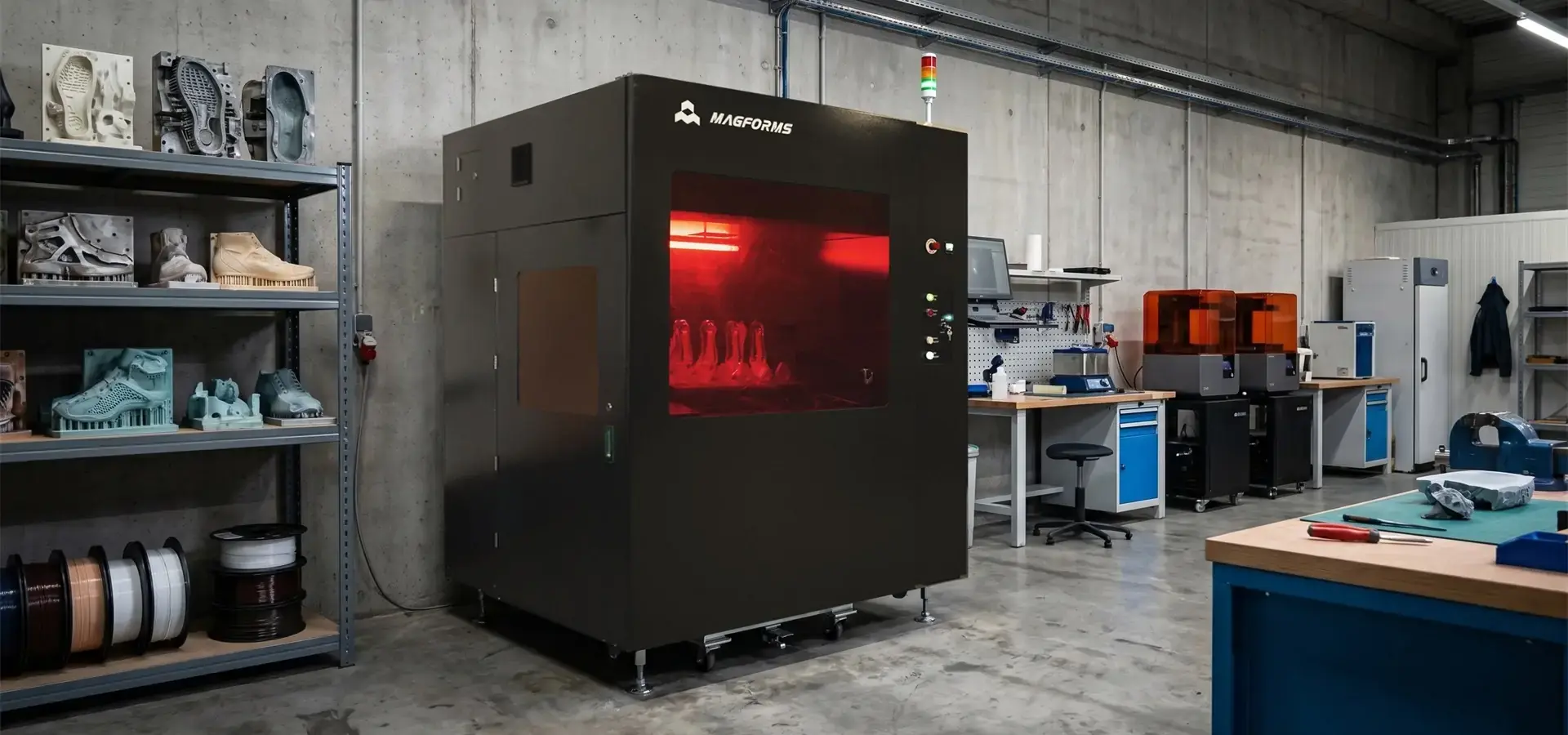 Large format Industrial SLA 3D Printer operating in manufacturing environment