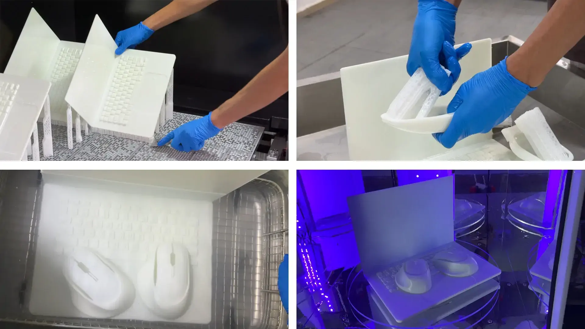 Industrial SLA 3D printing workflow including printing washing post-curing and inspection